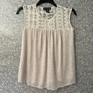 Living Doll Ivory Lace Babydoll Boho Sleeveless Top - Size Medium - Semi Sheer